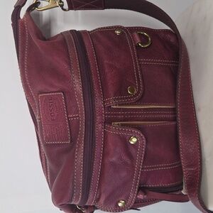 Fossil Dark Red Leather Crossbody Bag